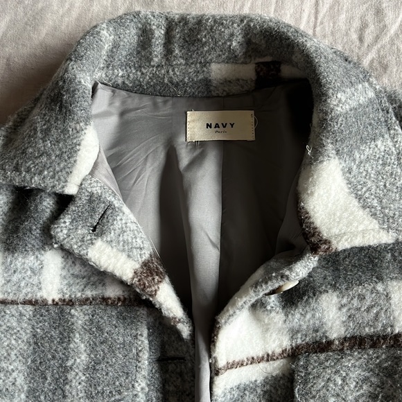 Oversized Plaid Coat NAVY PARIS Made in France Sz S/M 💫 - Picture 3 of 9